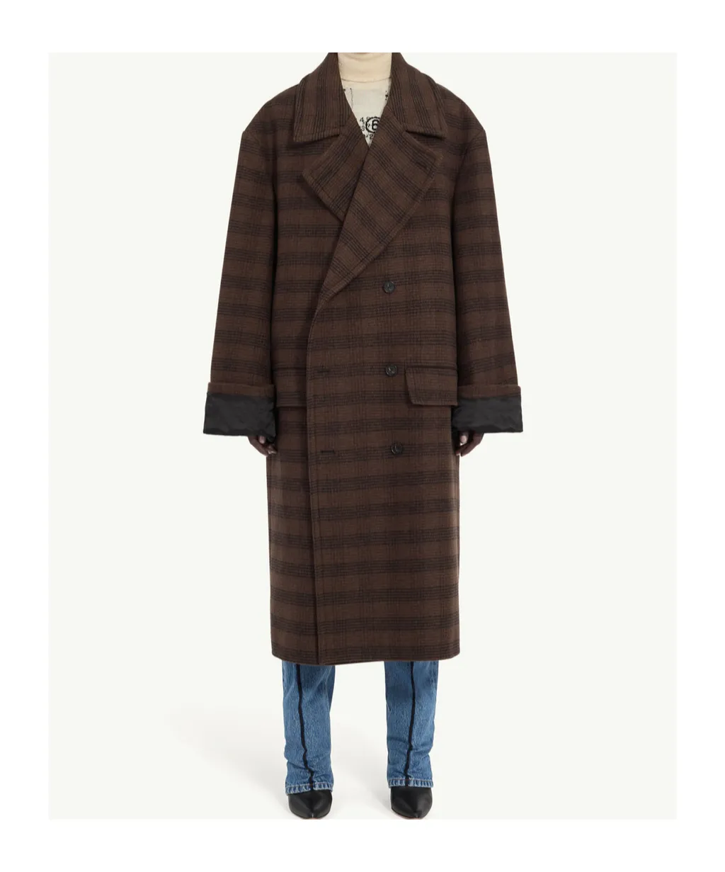 Mm6 Maison Margiela Double-Breasted Checked Long Coat