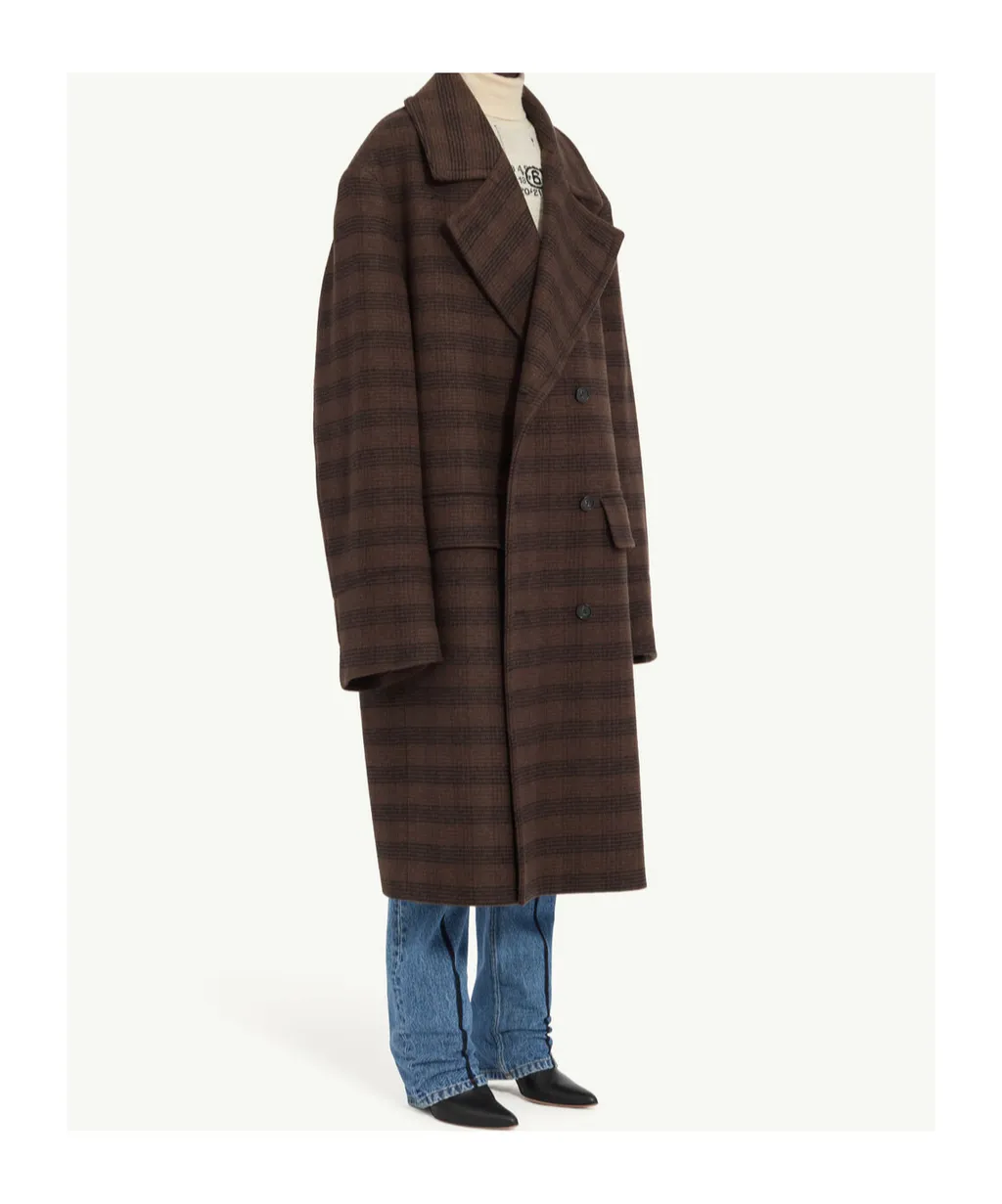 Mm6 Maison Margiela Double-Breasted Checked Long Coat