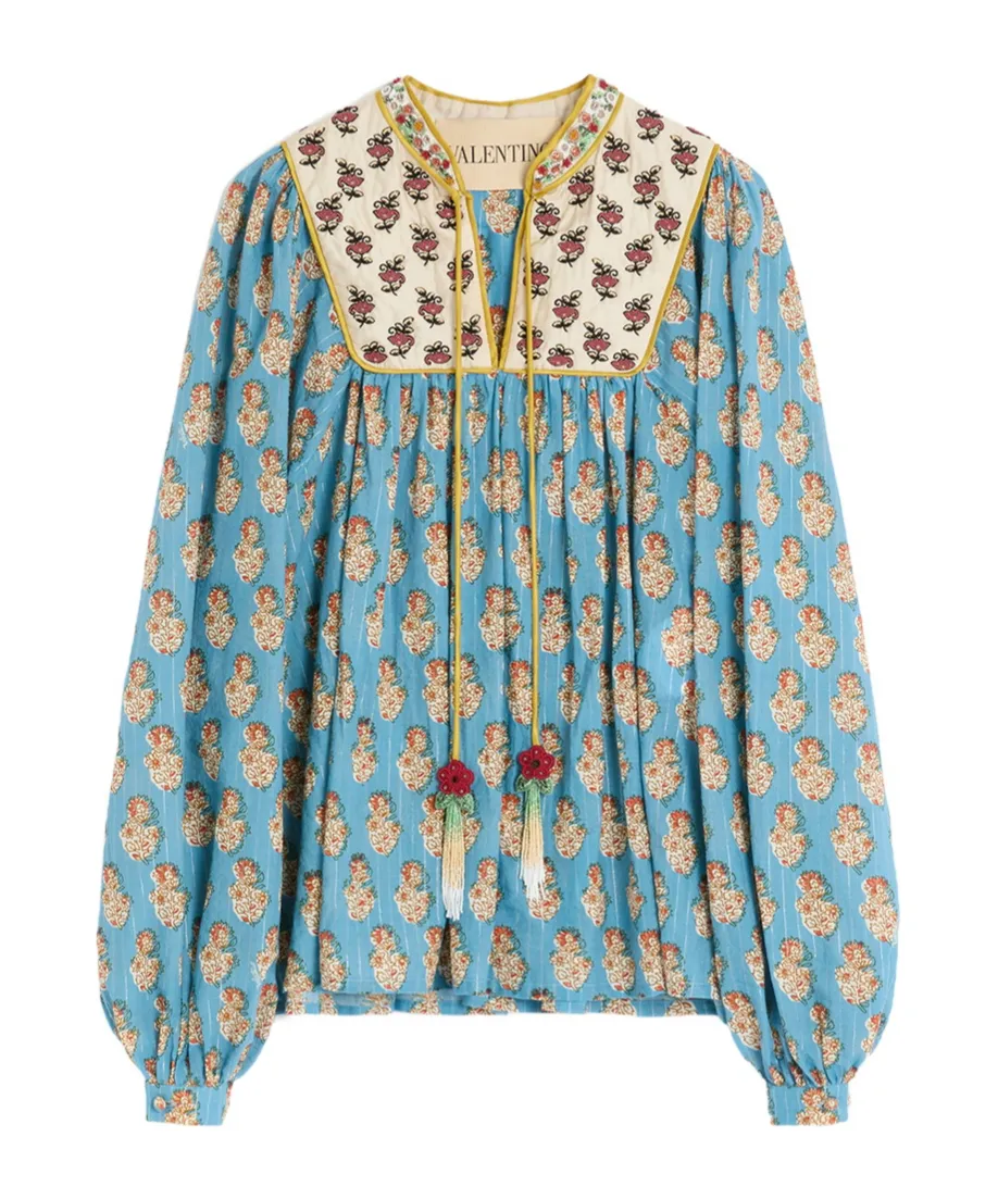 Cotton And Lurex Top With Petales D'amour Embroidered Print
