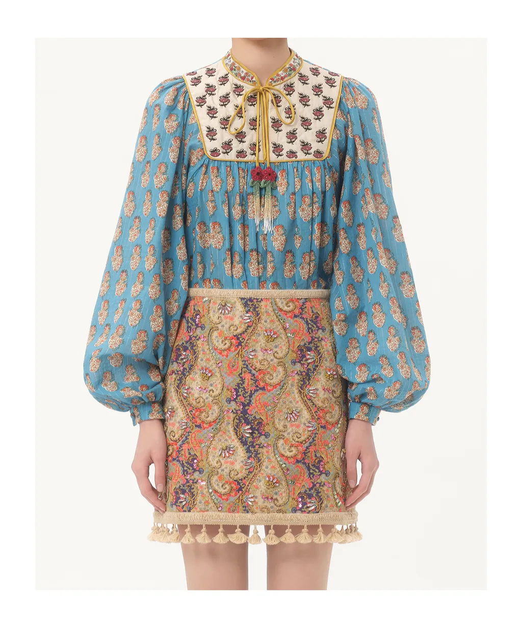 Cotton And Lurex Top With Petales D'amour Embroidered Print