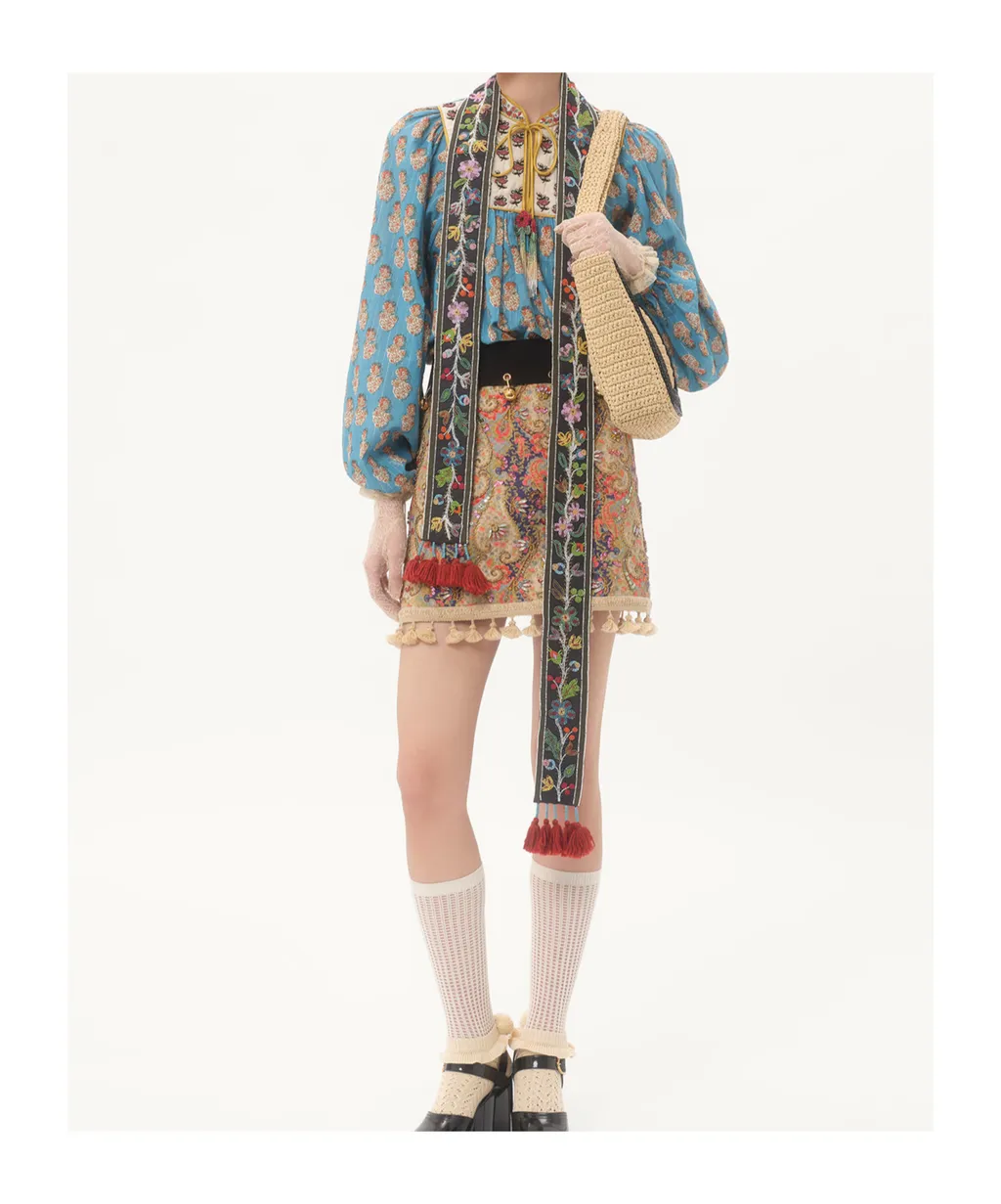 Cotton And Lurex Top With Petales D'amour Embroidered Print