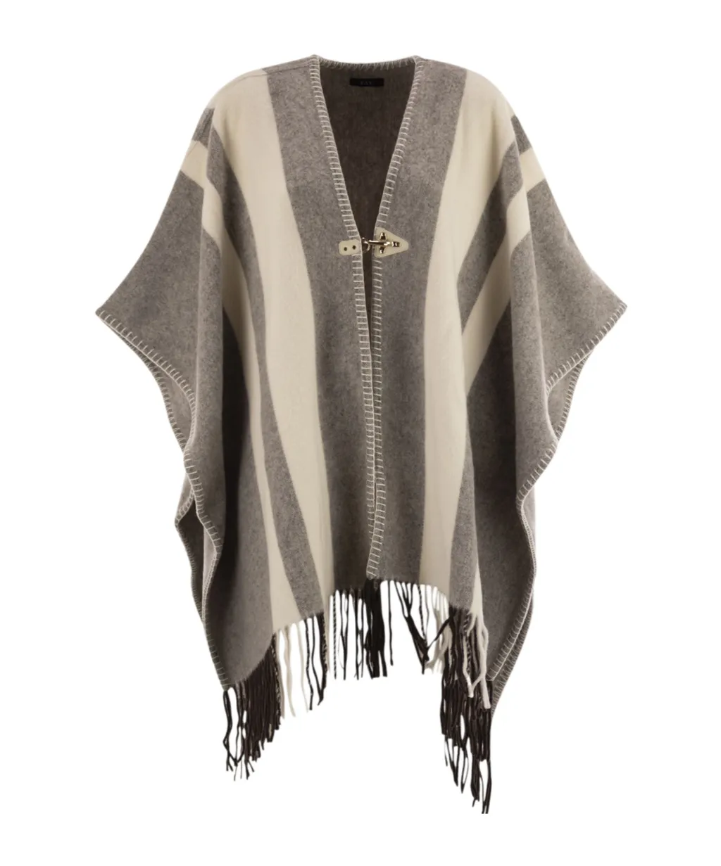 Fay Hook-Closure Fringed Poncho