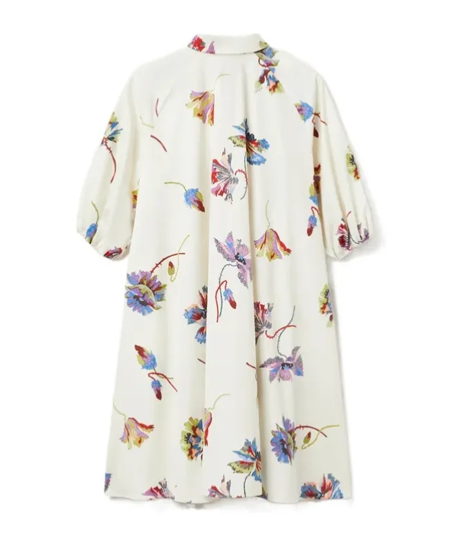 Sunburst Floral-Print Puff-Sleeve Mini Dress