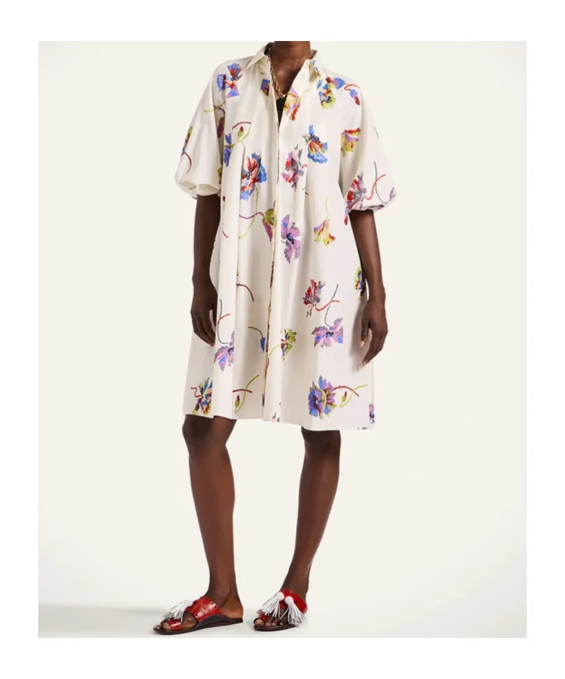 Sunburst Floral-Print Puff-Sleeve Mini Dress
