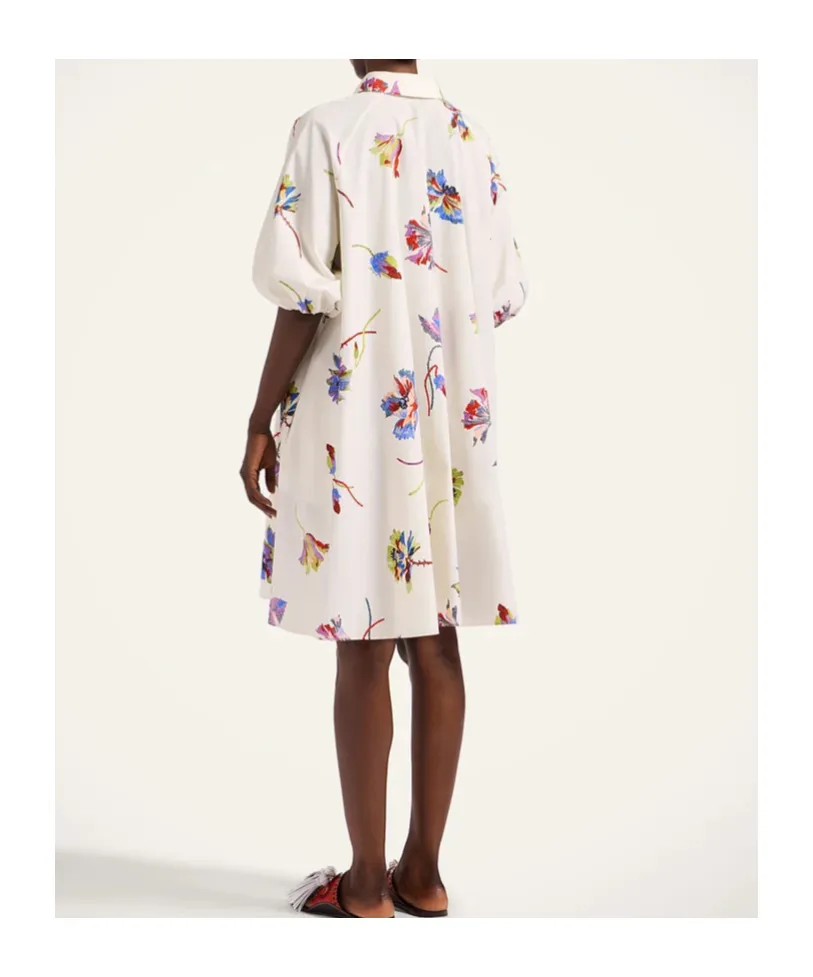 Sunburst Floral-Print Puff-Sleeve Mini Dress