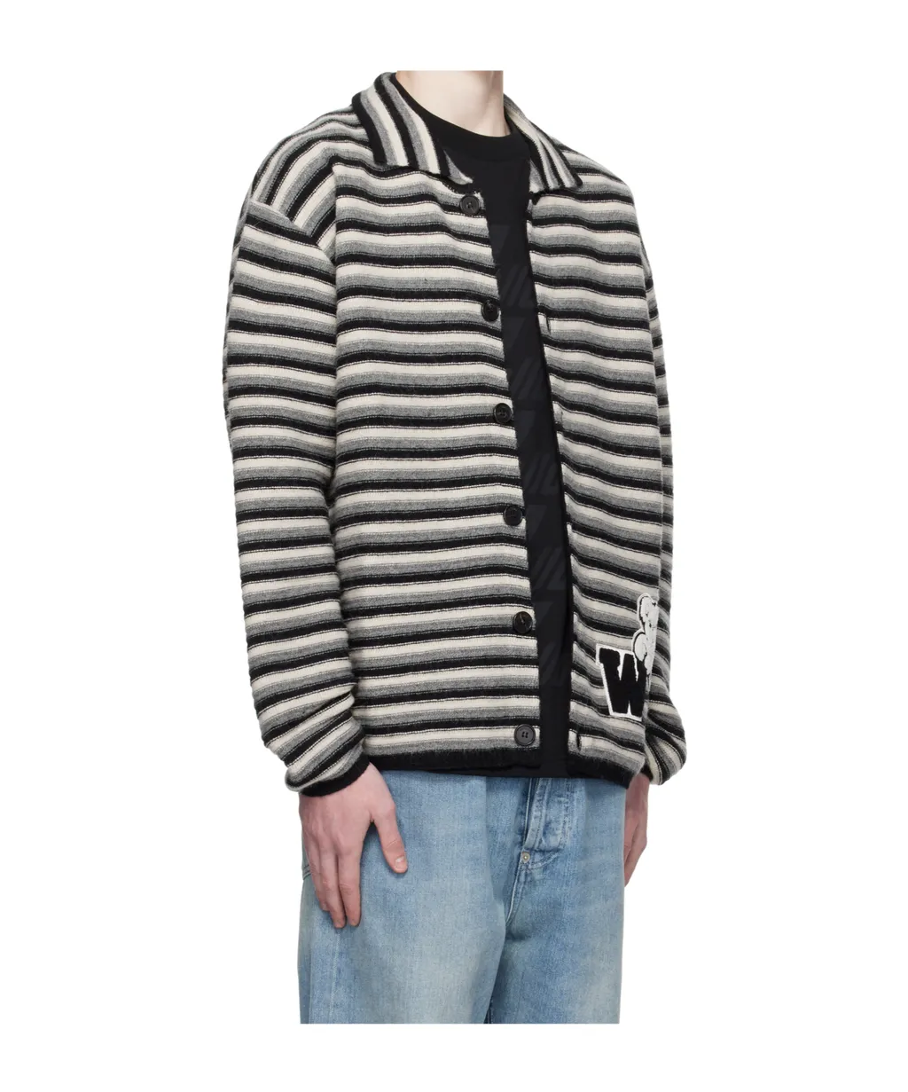 Striped Teddy-Applique Cardigan