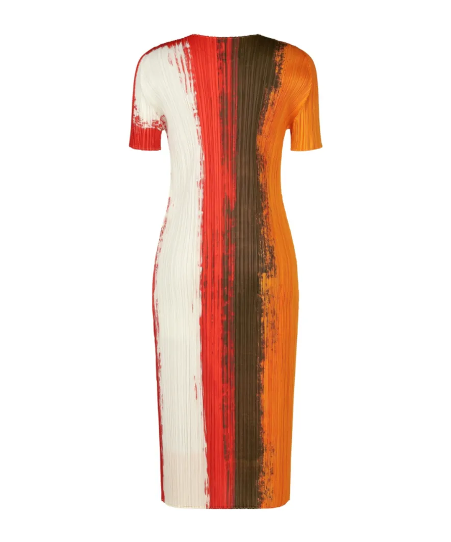 Pleated Paint-Effect Midi Dress