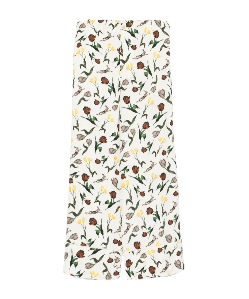 Tulips-Hares-Print Trousers