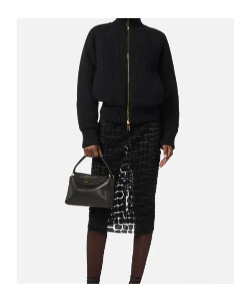 Ribbed-Knit Zip-Front Bomber Jacket