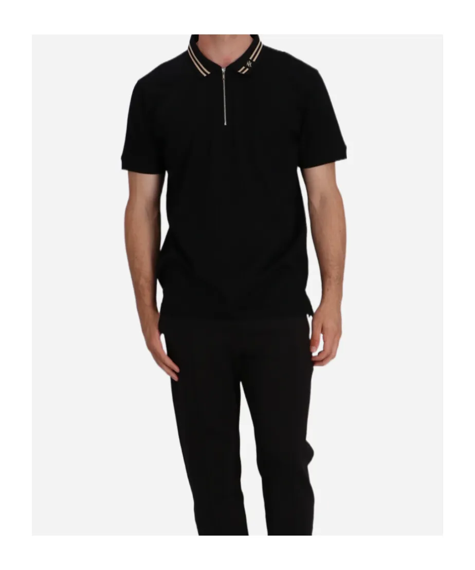 Zip Striped-Collar Polo Shirt