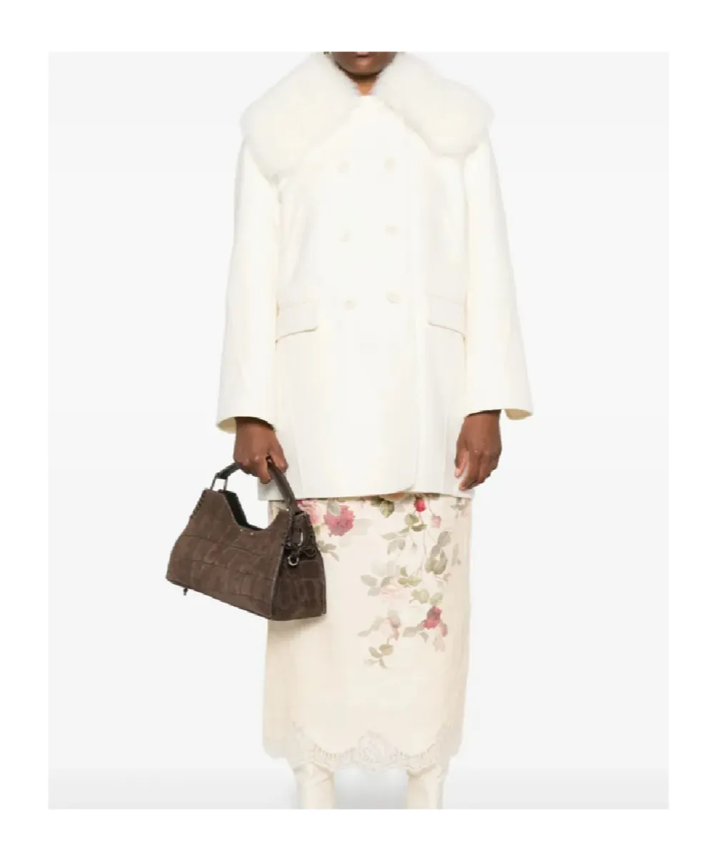 Shearling-Trim Double-Breasted Coat