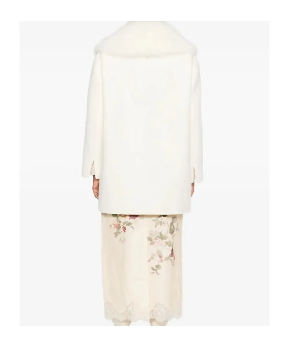 Shearling-Trim Double-Breasted Coat