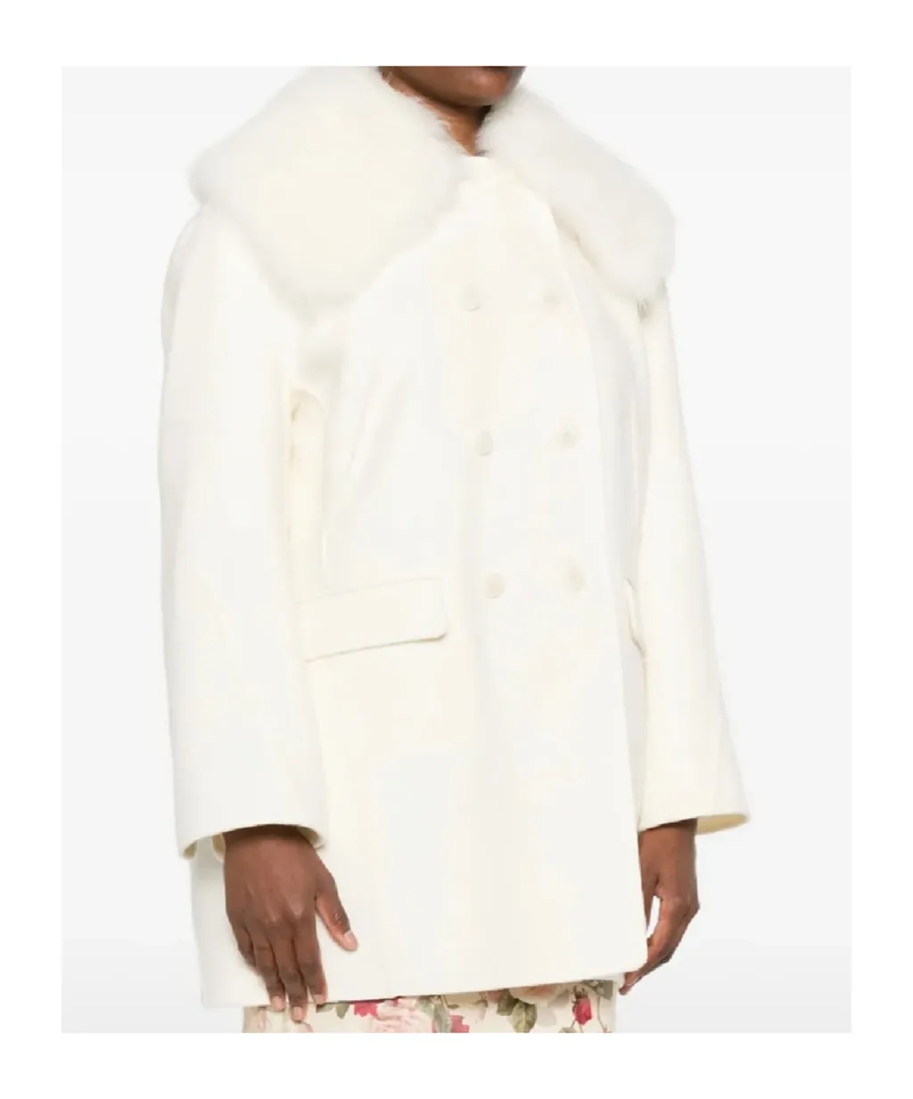 Shearling-Trim Double-Breasted Coat