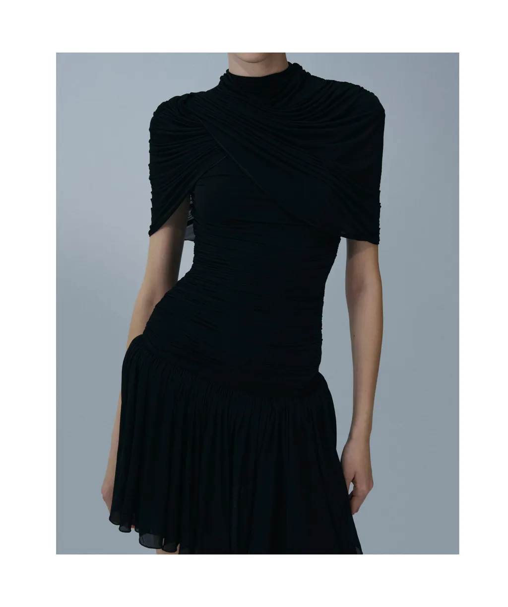 Draped Pleated Mini Dress