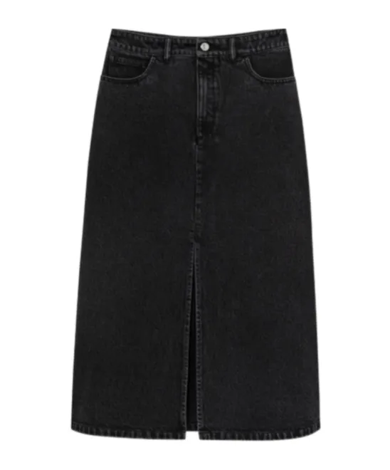 Split-Front Denim Midi Skirt