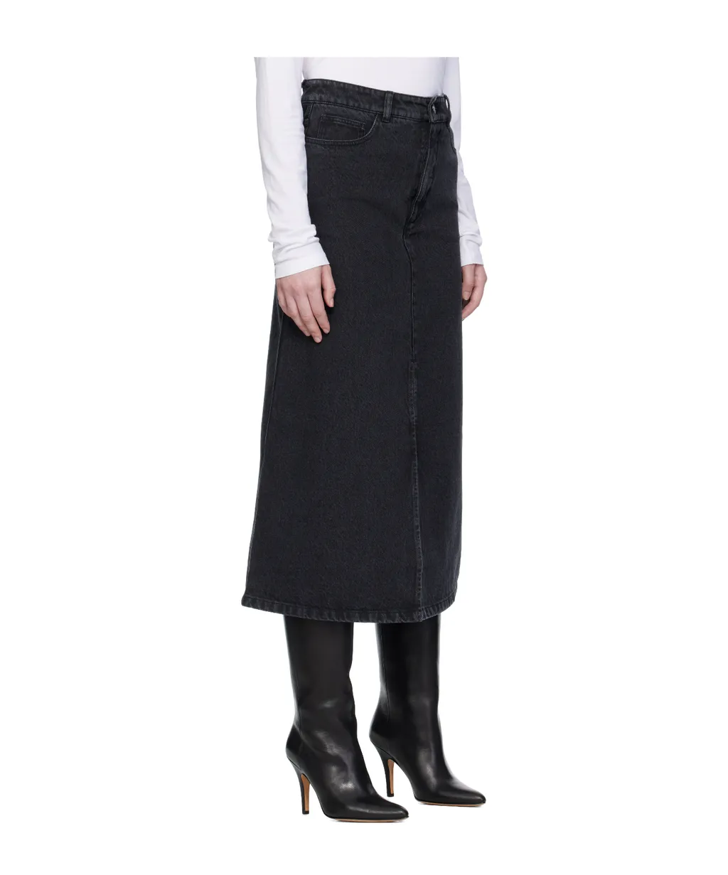 Split-Front Denim Midi Skirt