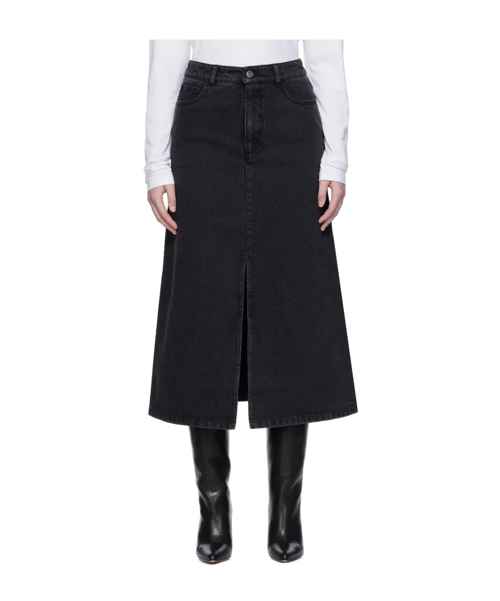 Split-Front Denim Midi Skirt