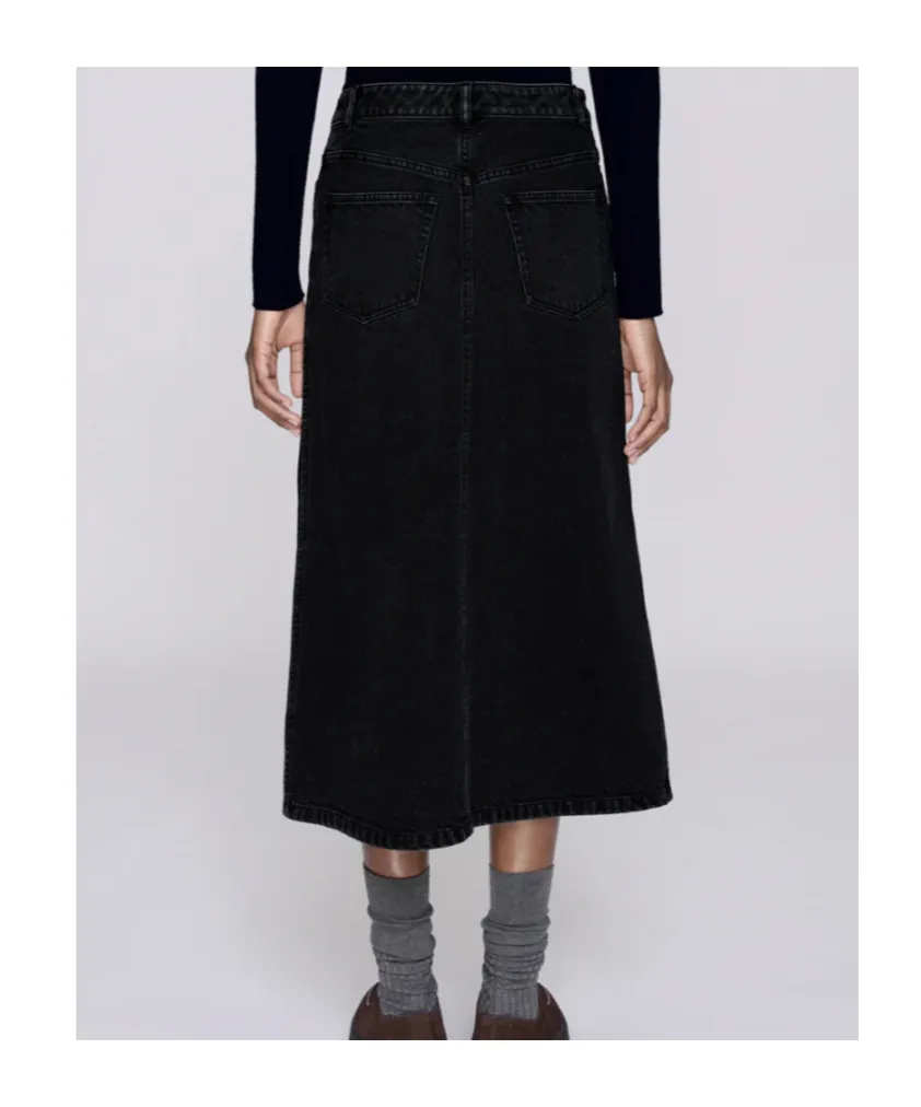 Split-Front Denim Midi Skirt