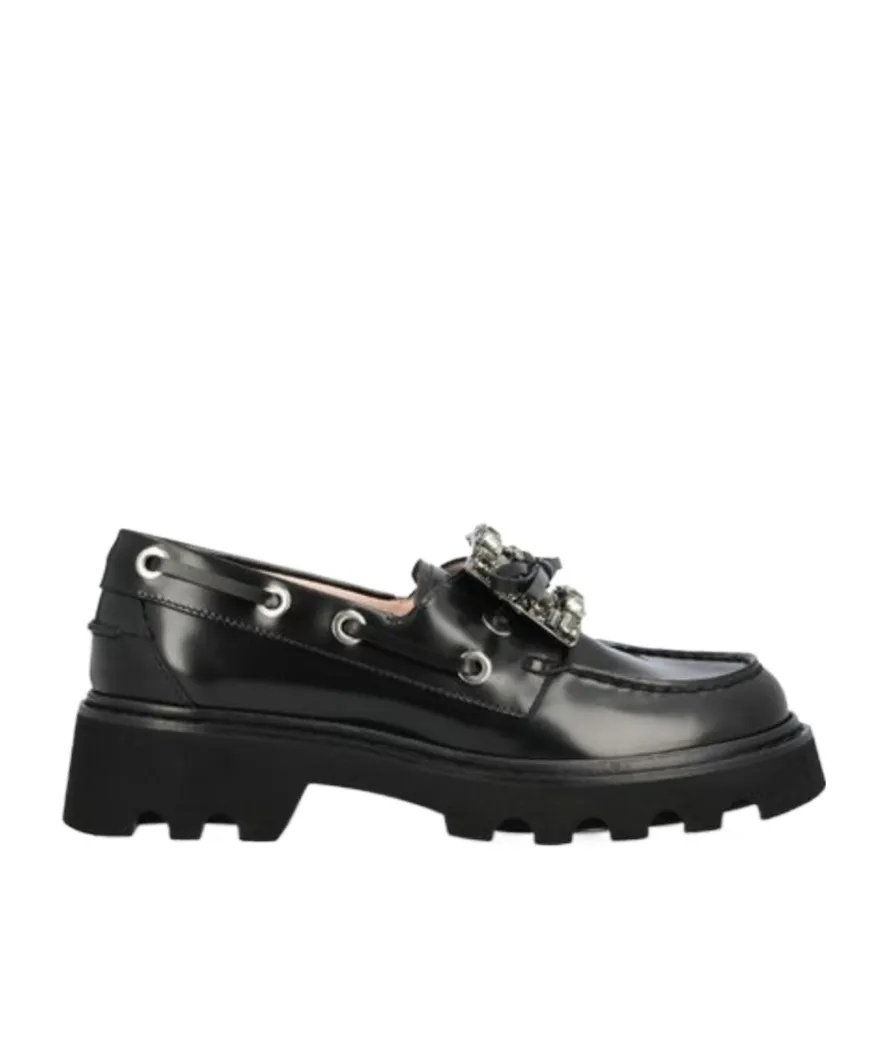 Crystal-Embellished Boat Loafers