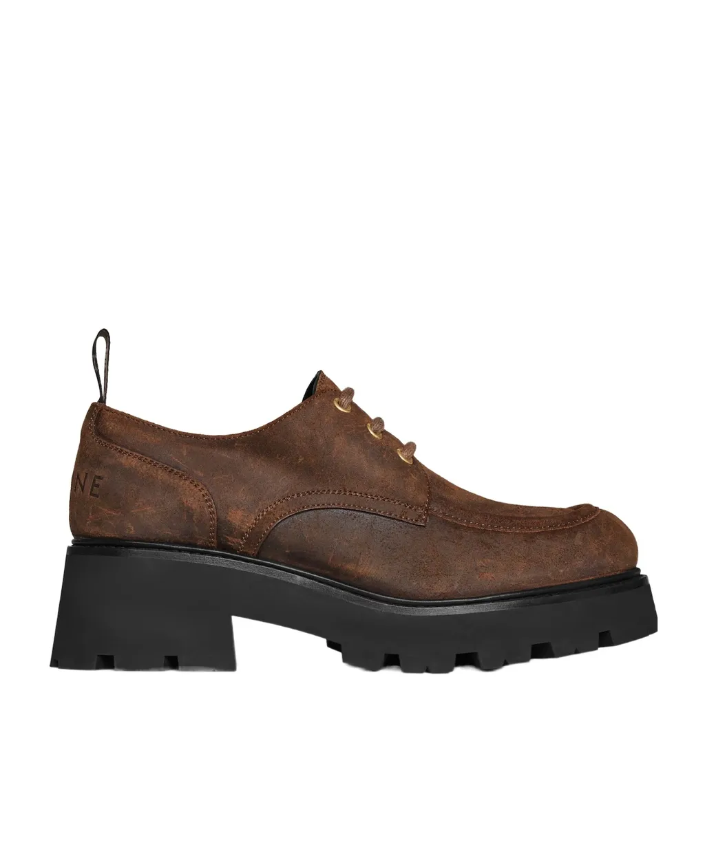 Celine Triomphe Derbies In Waxed Suede Calfskin