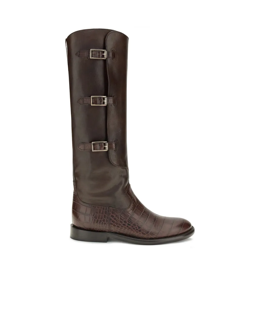 Montana Crocodile-Embossed Buckle Boots