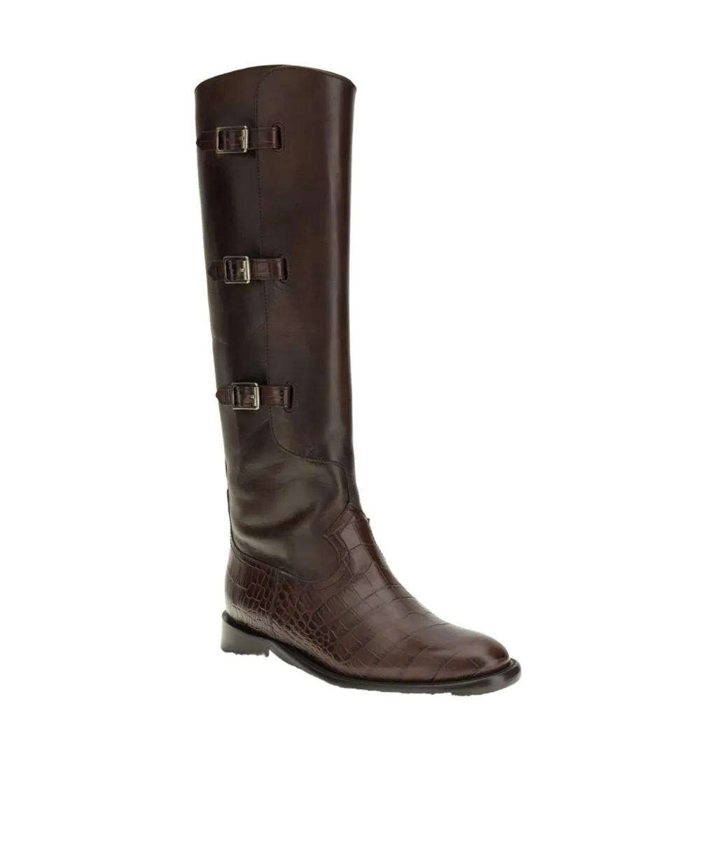 Montana Crocodile-Embossed Buckle Boots