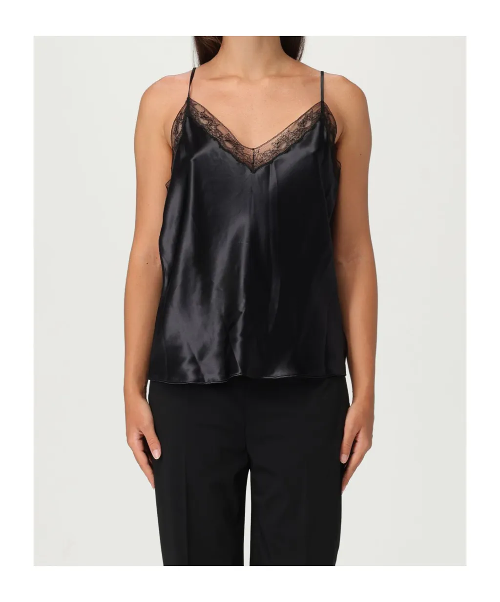 Alberta Ferretti Lace-Trimmed V-Neck Top