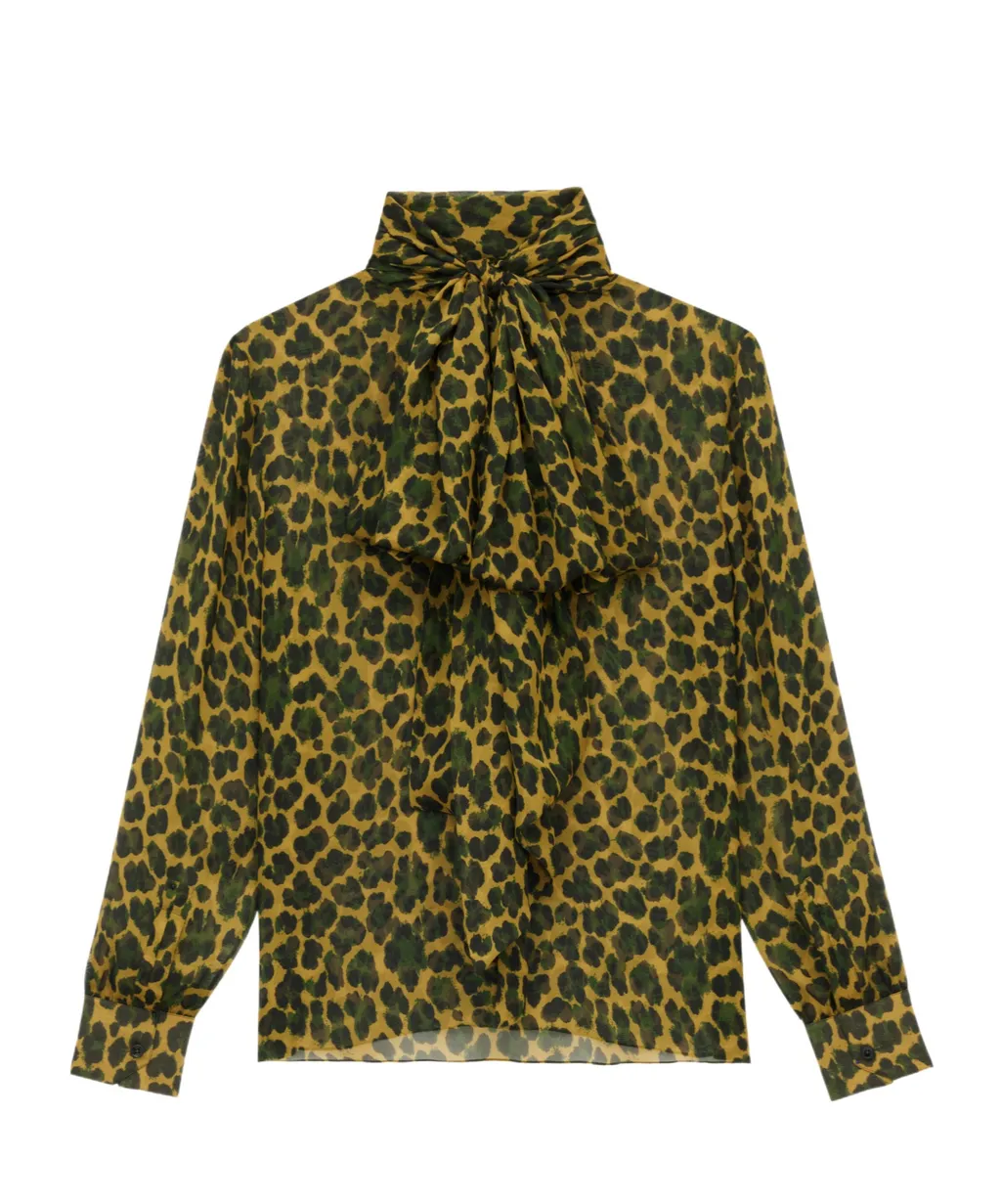 Saint Laurent Lavallire Leopard Printed Blouse