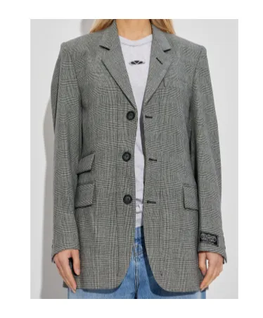 Check-Pattern Three-Button Blazer