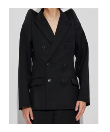 Padded-Shoulder Double-Breasted Jacket