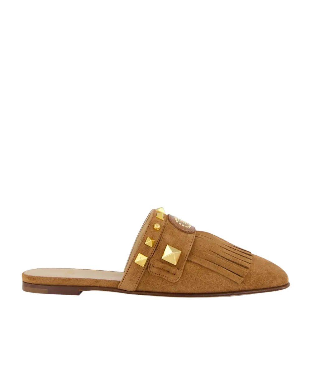 Plaster Caster Fringed Slide Mules
