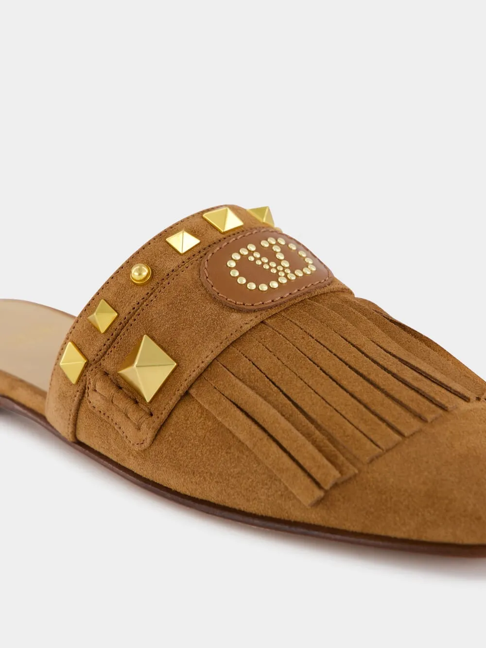 Plaster Caster Fringed Slide Mules