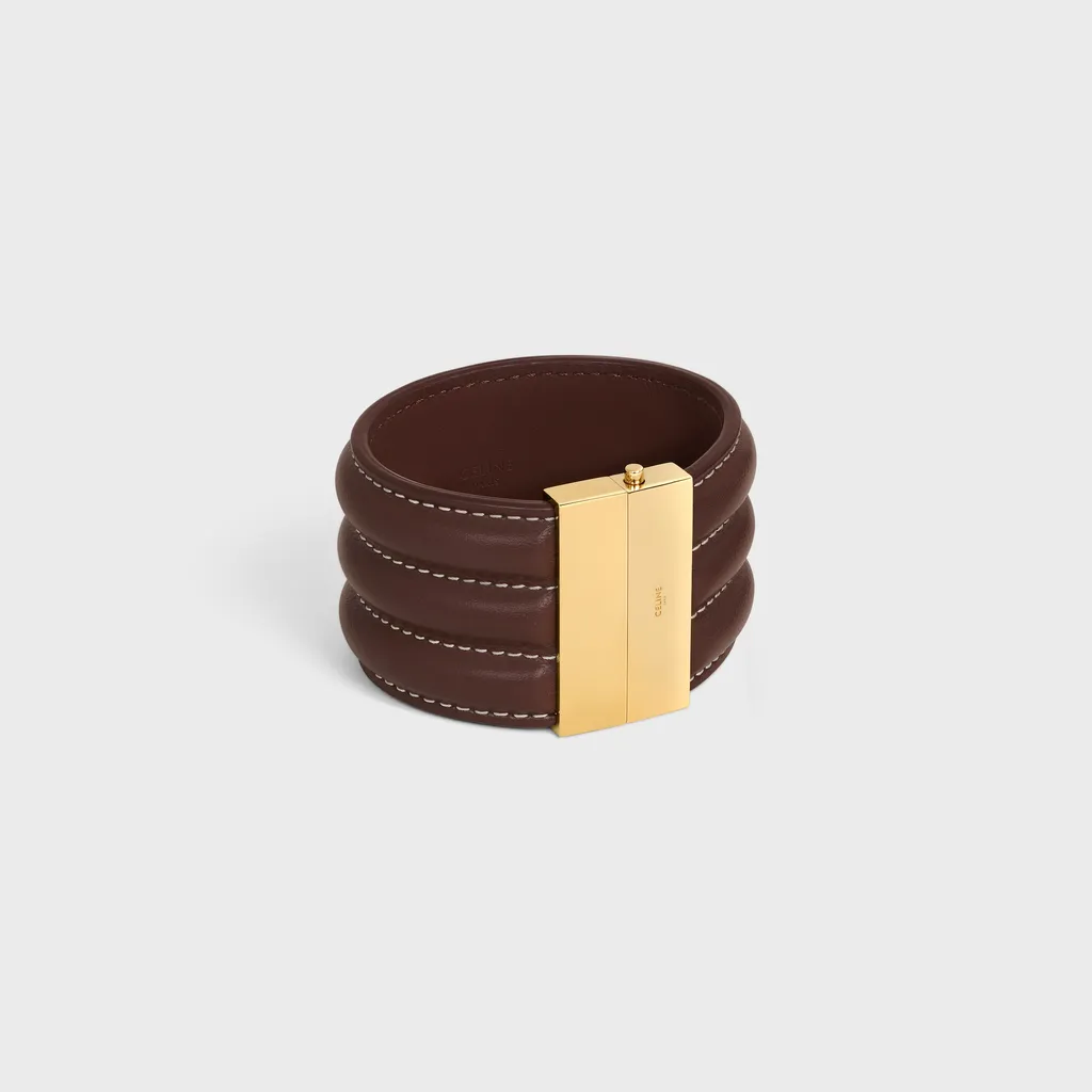 Les Cuirs Celine Large Bracelet In Calfskin And Brass With Gold Finish