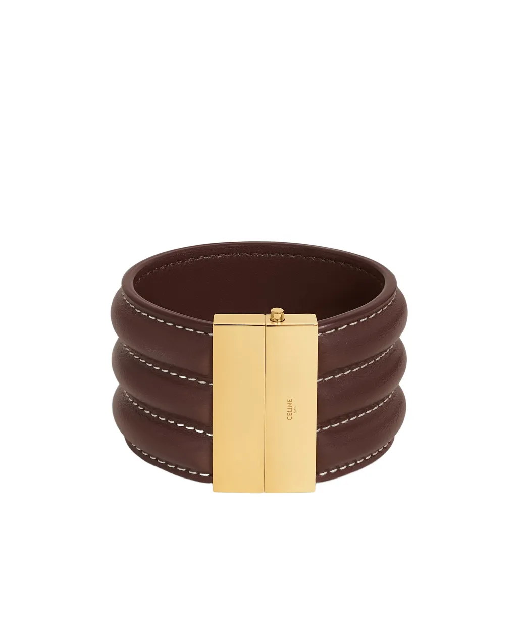 Les Cuirs Celine Large Bracelet In Calfskin And Brass With Gold Finish