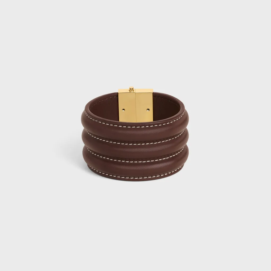 Les Cuirs Celine Large Bracelet In Calfskin And Brass With Gold Finish