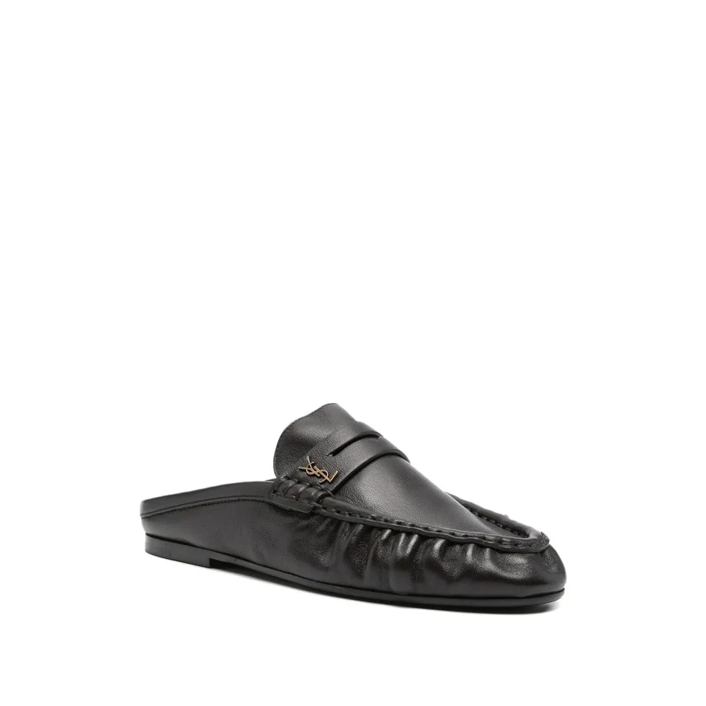 Saint Laurent Ruched Logo Plaque Mules