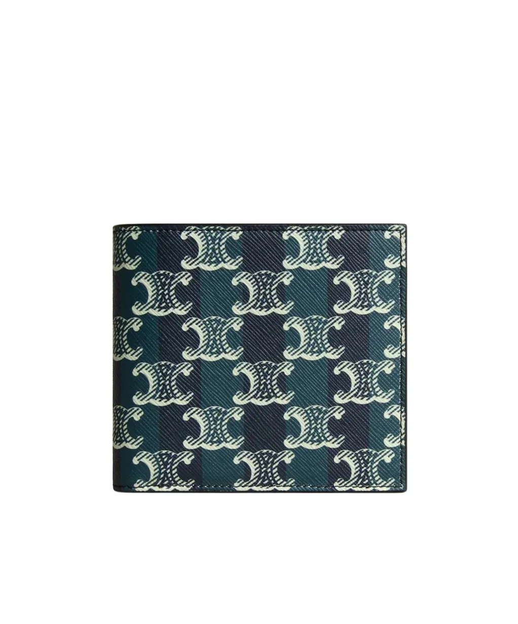 Bi-Fold Wallet In Striped Triomphe Canvas And Calfskin
