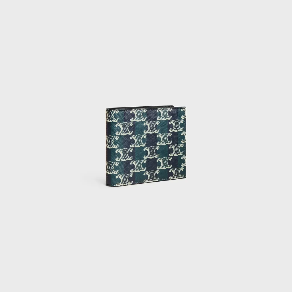 Bi-Fold Wallet In Striped Triomphe Canvas And Calfskin