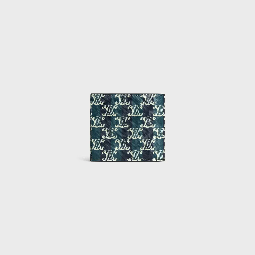 Bi-Fold Wallet In Striped Triomphe Canvas And Calfskin