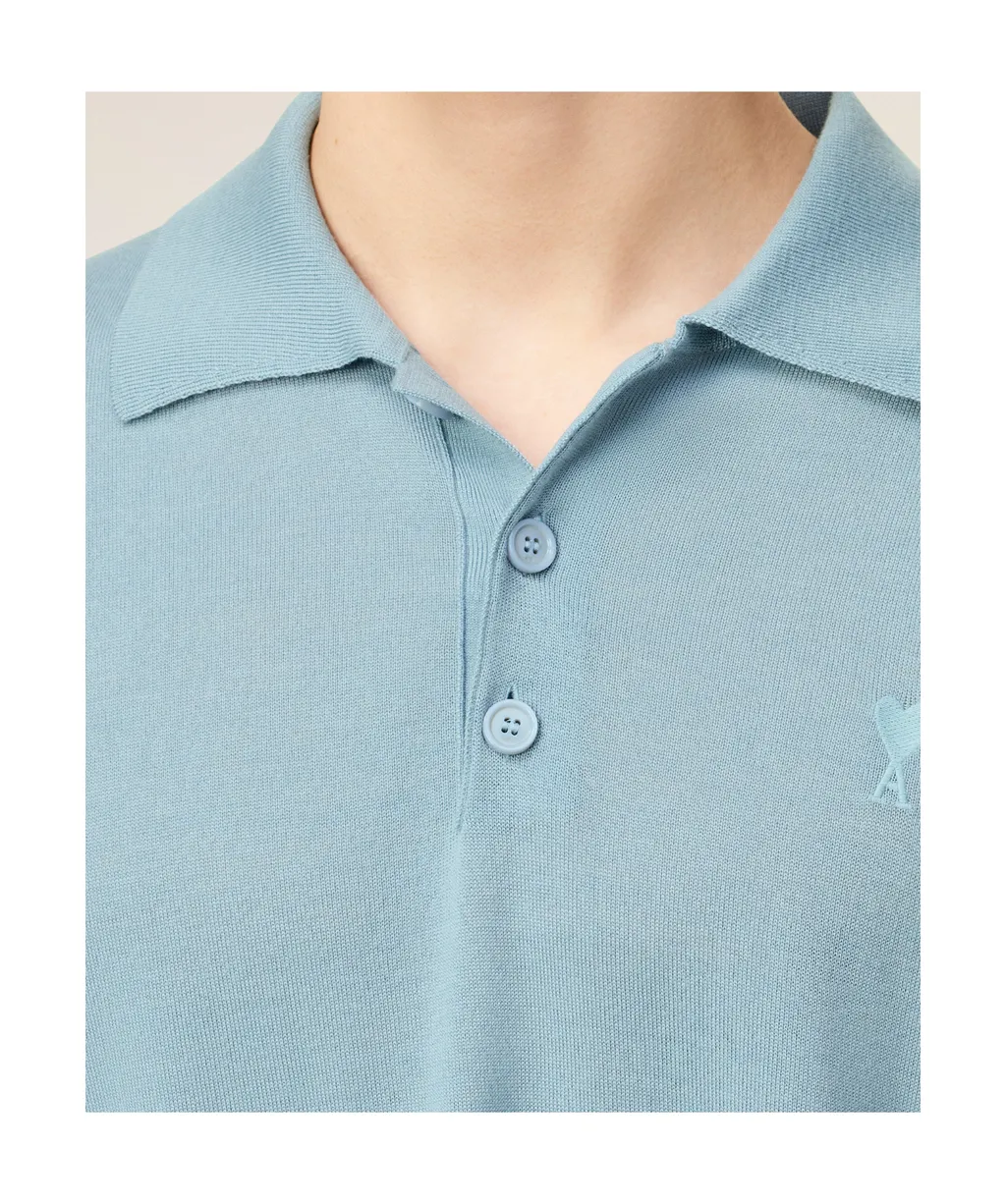 Ami Paris Logo Embroidered Knitted Polo Shirt