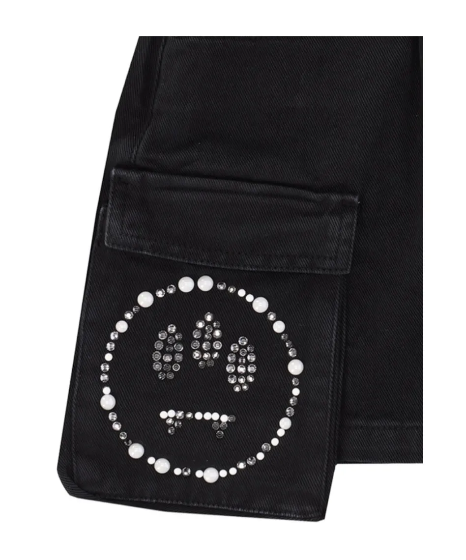Rhinestone-Embellished Cargo Skirt