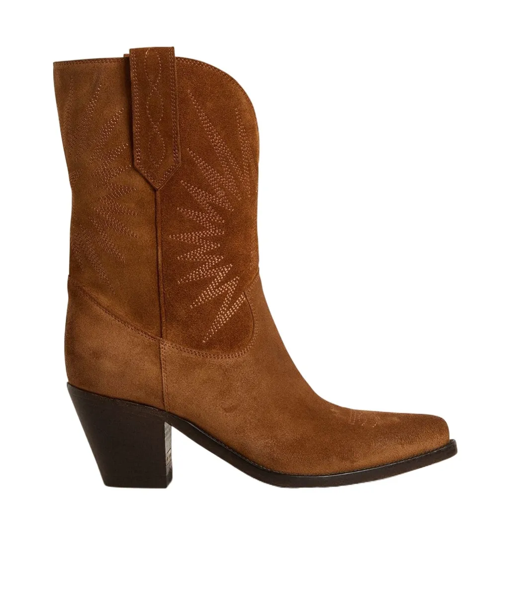 Embroidered Suede Boots