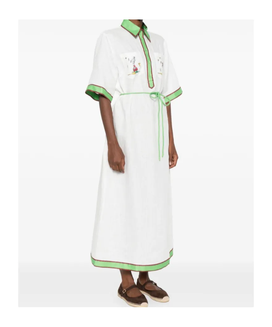 Contrast-Trim Linen Dress