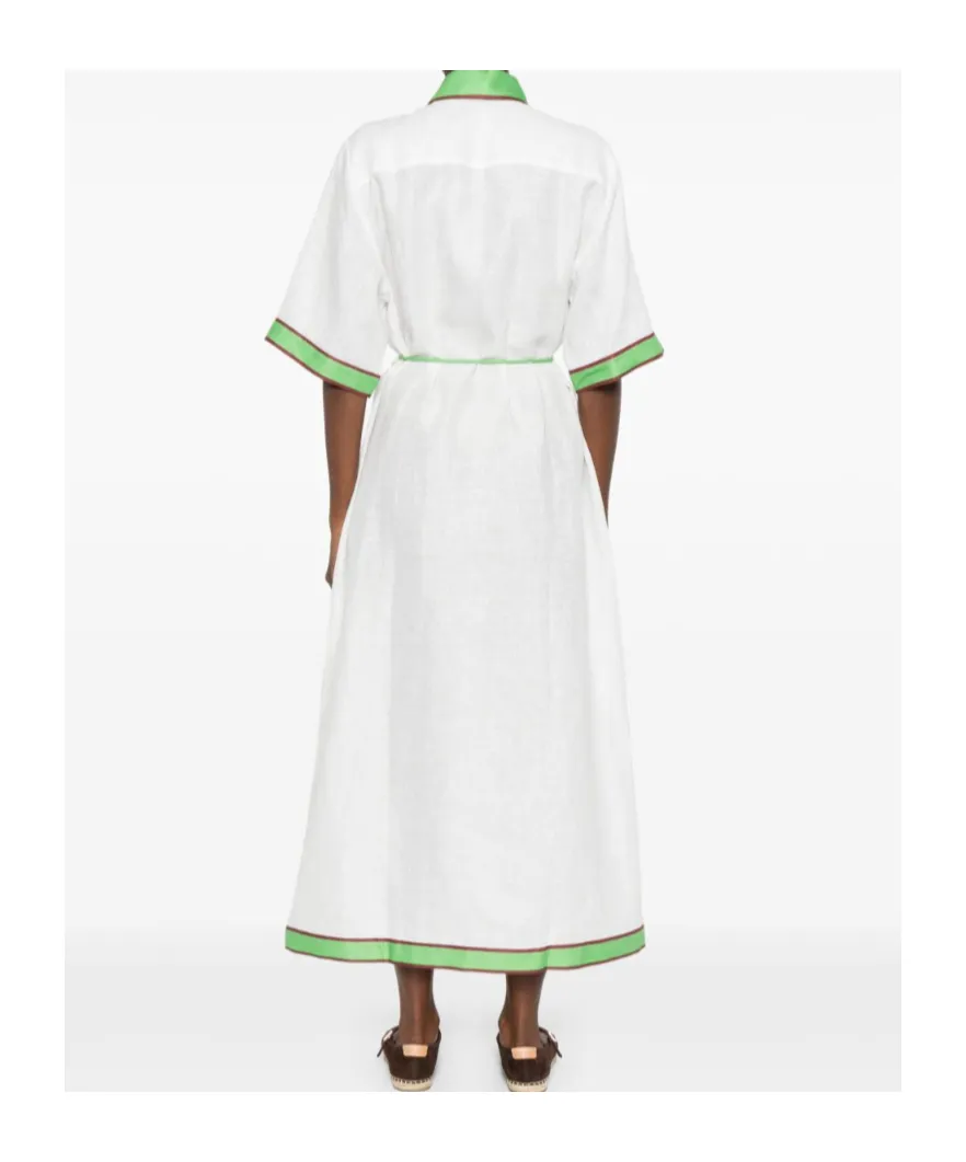 Contrast-Trim Linen Dress