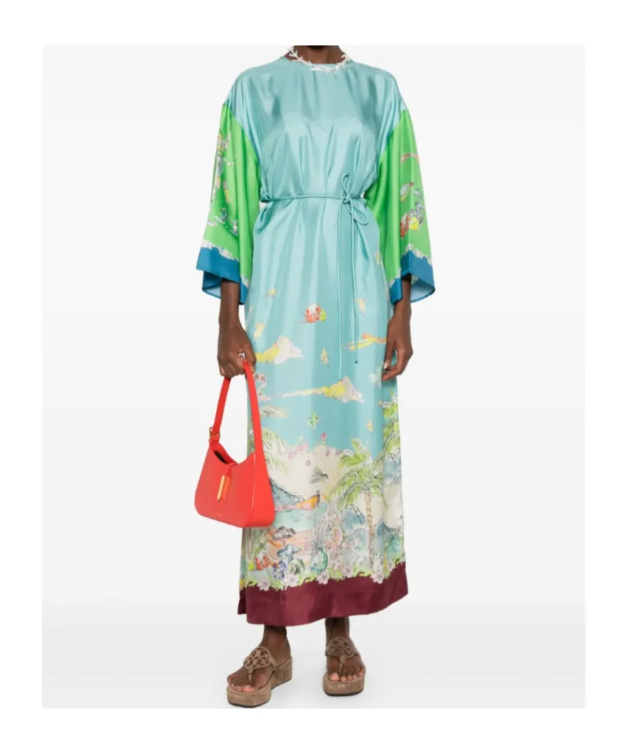 Print Silk Midi Dress