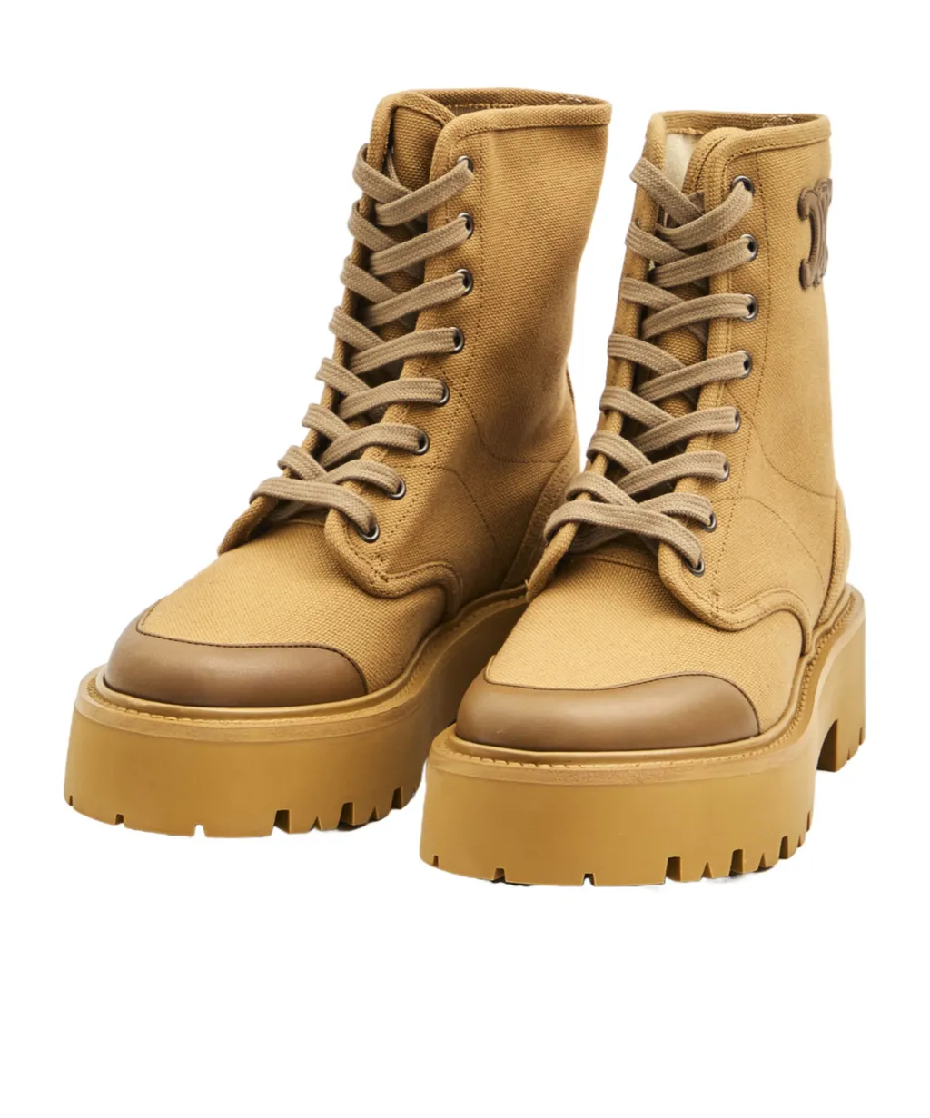 Celine Bulky Lace-Up Boot In Canvas & Calfskin