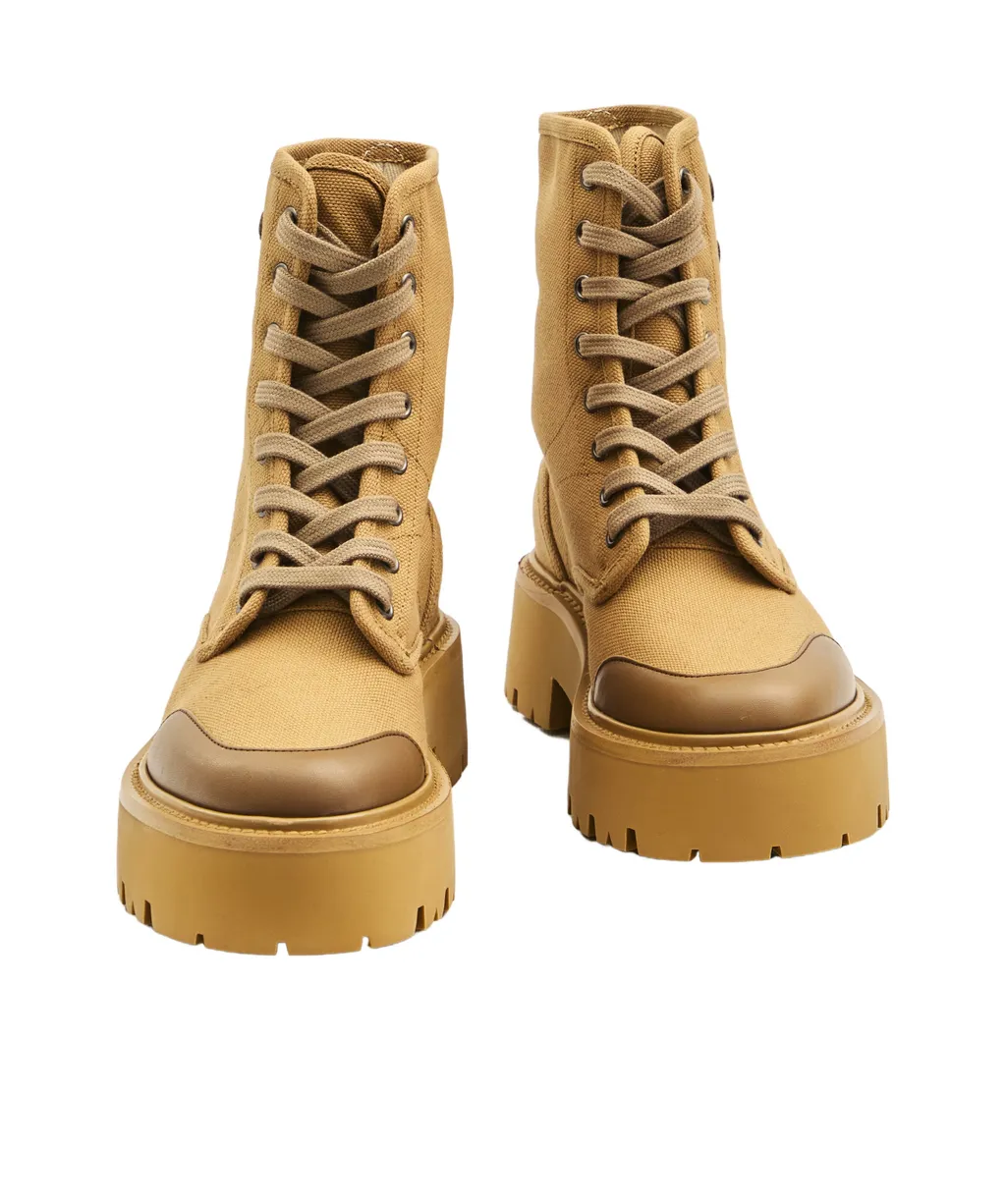 Celine Bulky Lace-Up Boot In Canvas & Calfskin