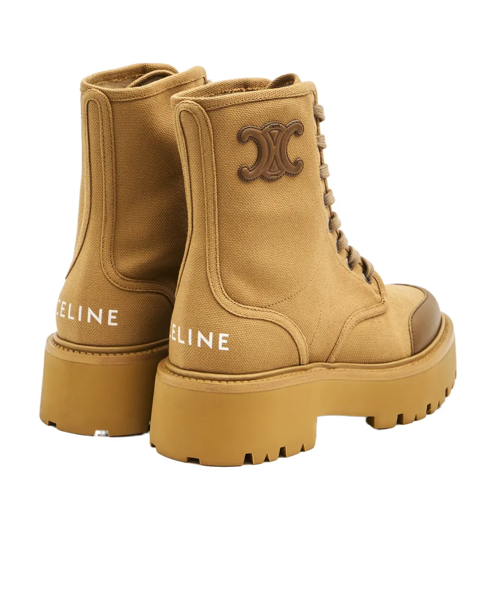 Celine Bulky Lace-Up Boot In Canvas & Calfskin