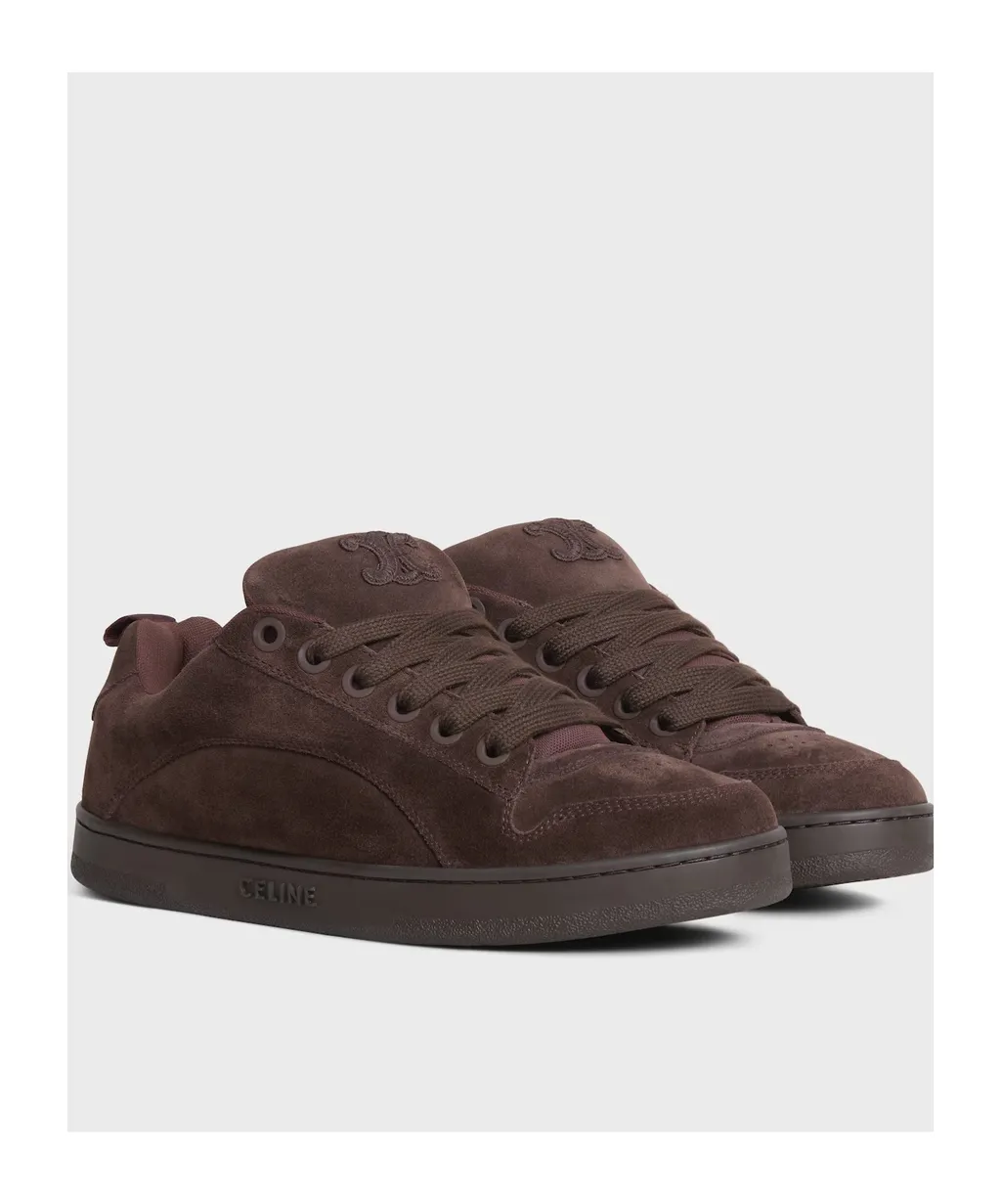 Celine Huntington Low Lace-Up Sneaker In Suede Calfskin And Mesh