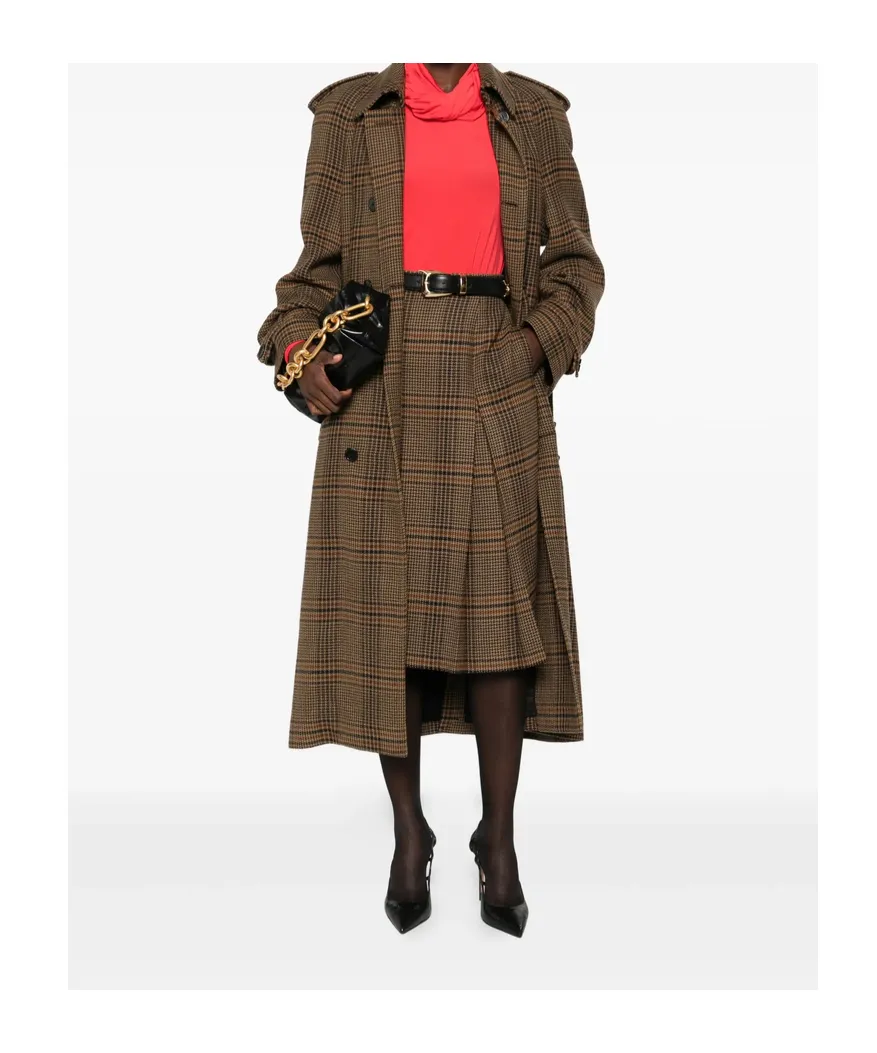 Double-Breasted Checked Trench Coat